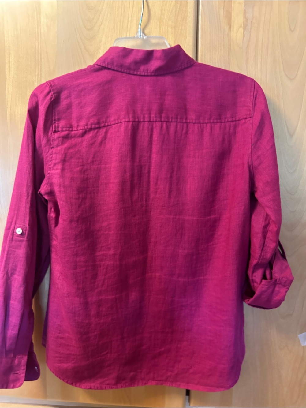 Talbots 100% Linen Button-Front Long Sleeve Shirt in Deep Raspberry - Picture 6 of 7